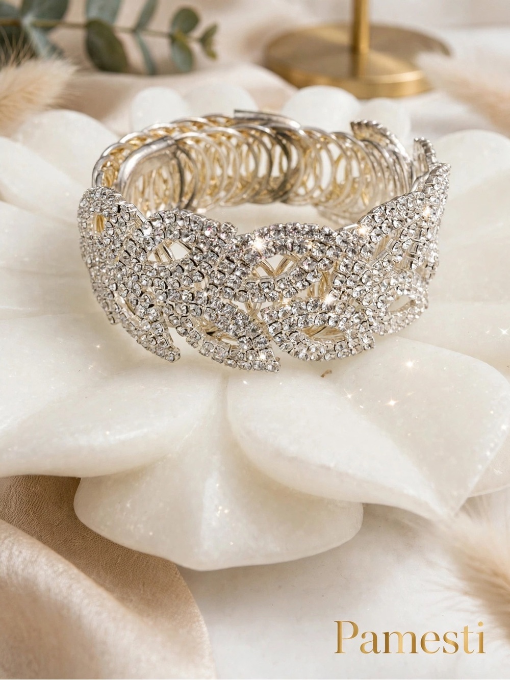 Silver Crystal Link Stretch Bracelet